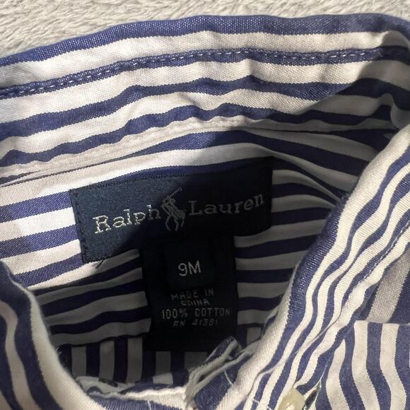 Ralph Lauren Shirt Boys 9 Months Long Sleeve Button Down Striped Anchor - Picture 4 of 5